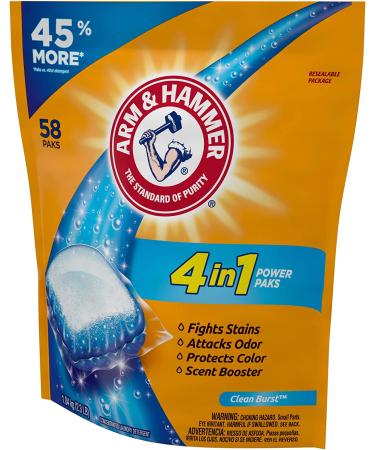 Arm & Hammer 4-in-1 Laundry Detergent Power Paks 58 Count - Pack of 1 - Buy Online on GoSupps.com