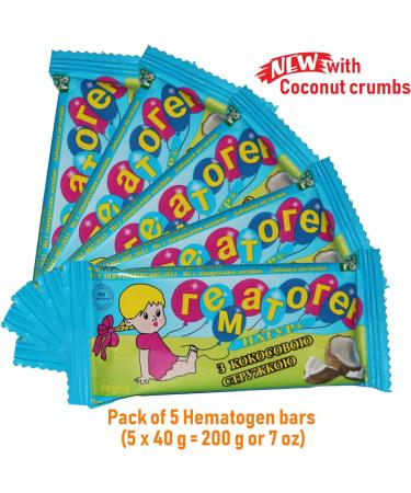 Hematogen 40g (1.4 Oz) 5 Bars - Chocolate with Coconut Crumbs x5 pcs - Buy Online on GoSupps.com