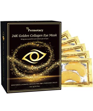 Permotary 30 Pairs 24K Gold Gel Collagen Eye Pads,Crystal Collagen Under Eye Mask for Moisturizing,Reducing Fine Lines&Dark Circles& Puffy Eyes Under Eye Patch for Women Men, Gold Boxed 30 Pairs Boxed-Gold