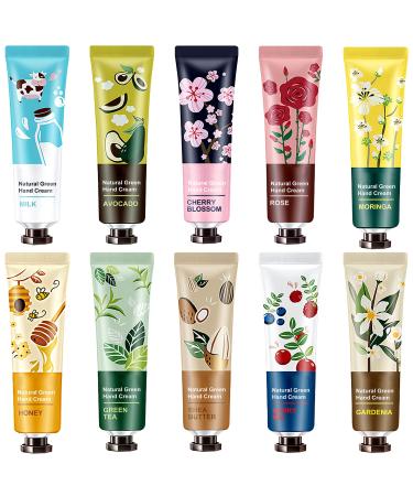 10 Pack Natural Plant Fragrance Hand Cream for Dry Hands, Moisturizing Hand Care Cream Travel Gift Set With Natural Shea Butter And Aloe For Men And Women,Travel Size Hand Lotion-30ml