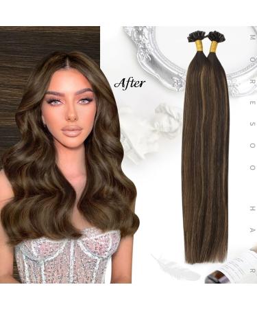 Moresoo Real Hair Bonding Extensions 35cm - U-Tip #2/6/2 Darkest Brown & Light Brown Ombre - 40g Keratin Bondings Invisible Hair Extensions - Buy Online on GoSupps.com