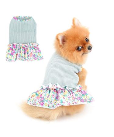 Paidful dog blumen dress for small medium -sized dogs girl girls soft cotton vest ruffled rock rock breathable tank pops chihuahua yorkie clothing pet spring summer wears green l: bust: 47cm/18.5 " back length: 35cm/13.5" Green
