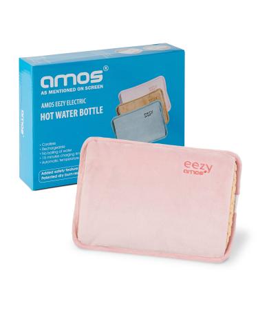 AMOS Eezy Rechargeable Electric Hot Water Bottle Bed Warmer with Hand Heat Pad Glove Pain Relief Pink