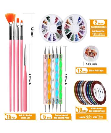 Teenitor Nail Pen Designer Kit with 15 Painting Brushes, Dotting Tool, Foil, Tape, Rhinestones - A-Pink - Buy Online on GoSupps.com