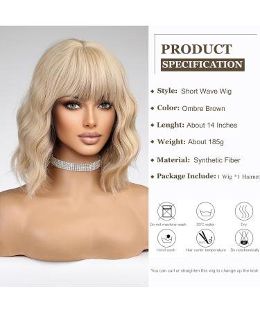 Esmee Short Wave Blonde Bob Wig with Bangs - 12 Inches | Curly Wavy Synthetic Cosplay Wig for Women - Buy Online on GoSupps.com
