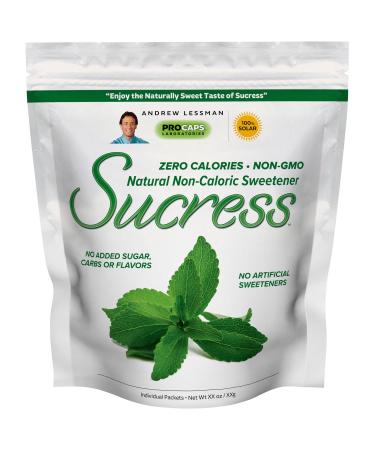 Andrew Lessman Sucress Stevia Sweetener 100 Packets - Natural Non-Caloric Stevia Leaf Sweetener, Zero Calories, Non-GMO, No Added Sugar, Carbohydrates or Flavors, No Artificial Sweeteners.