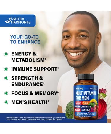 Multivitamin for Men - B-Complex | Whole Foods & Enzymes - Energy Focus & Brain | Men's Health Complex - 46in1 Mens Multivitamin - Bioavailable & Gentle on Stomach - Made in USA - 90 Capsules 1/Day - Buy Online on GoSupps.com