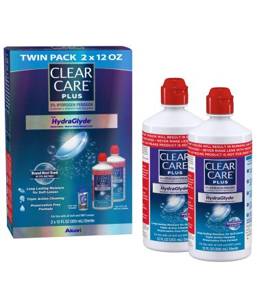 Clear Care Plus Cleaning Solution with Lens Case, Twin Pack, Multi, 12 Oz, Pack of 2 12 Ounce (Pack of 2)