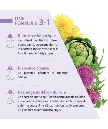 JUVAMINE - Expert Liver Detox 3-in-1 - Artichoke - Charcoal Marie - Desmodium - Dandelion - Detox and Liver Drainage - 60 Days - Made in France - Buy Online on GoSupps.com