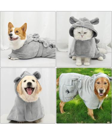 Ownpets Dog Bathrobe - Absorbent Terry Towel with Velcro Fastener & Adjustable Fit (XS | Gray) - Rapid Drying for Enhanced Bath Time - Buy Online on GoSupps.com