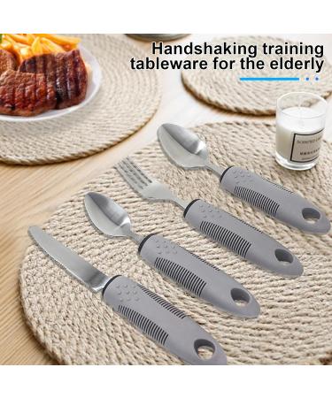 Adaptive Utensils (5-Pieces) Adaptive Utensils for Elderly Arthritis Parkinsons and Handicapped Stainless Steel and Dishwasher Safe - Grey - Buy Online on GoSupps.com