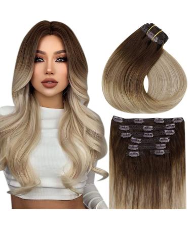 Vivien Extensions: Real Hair Clip-In Remy Extensions - Balayage Dark Brown Ombre & Platinum Blond - 14 Inch 7PCs/120g - Buy Online on GoSupps.com