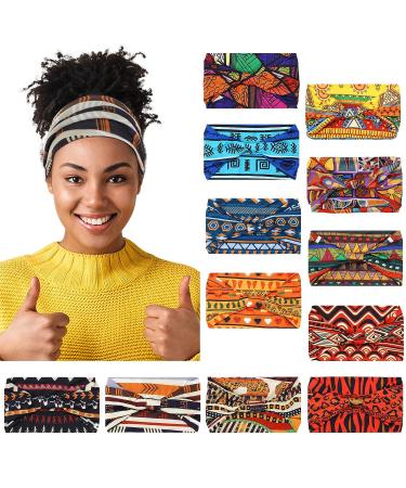 African Headband Set - 12 Pcs Knotted Wide Yoga Stretchy Bandeau for Women - Boho Elastic African Head Wraps - Hair Accessories for Girls - Perfect for Workout and Sports - Buy Online on GoSupps.com