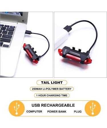 Outair USB Rechargeable Bike Light Set - Front and Rear Bicycle Lights with 5 LEDs, 4 Modes, Cycling Safety Warning Lamp - White, Red, Blue - Buy Online on GoSupps.com