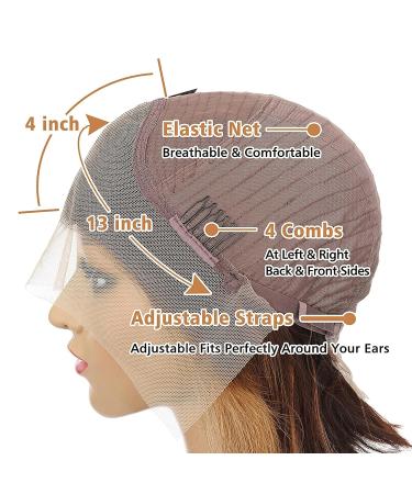 Adyutrlia 4/27 Ombre Short Bob Wig 13x4 Lace Frontal Human Hair 150% Density - Pre Plucked Straight Bob Wig for Black Women (8 Inch) - Buy Online on GoSupps.com