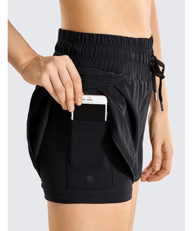 CRZ YOGA Women's Mid Waisted 3'' Running Shorts with Liner - Medium Black - Buy Online on GoSupps.com