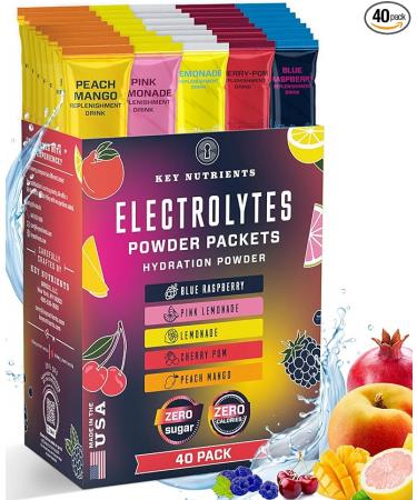 Electrolytes Powder Packets - 40 Pack Multivitamin Hydration Packets - 5 Delicious Flavors - Sugar Free Electrolyte Powder Packets Keto Electrolytes Powder No Sugar, Post Workout & Recovery