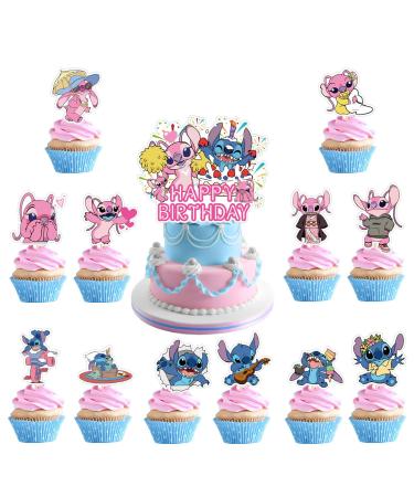 25Pcs Stitch Party Cake Decorations Stitch Birthday Cupcake Toppers for Stitch Party Supplies