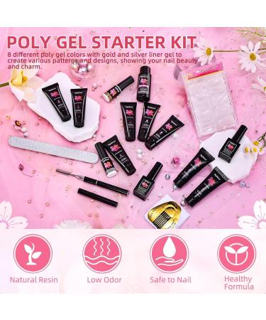 TopDirect Poly Gel Nail Kit - 8 Colors 15ml Poly Gel with Gold & Silver Liner Gel Polish | Builder Gel Nail Kit for Beginners - Includes 100 False Nail Tips and Base Top Coat - Perfect Gift for Women - Buy Online on GoSupps.com