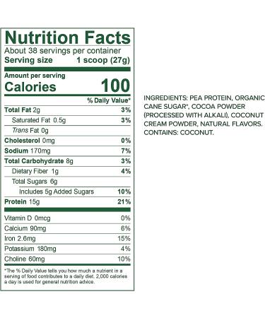 Vega Protein Made Simple Chocolate XL Tub - Plant Based Vegan Powder 2.3 lbs Dark Chocolate - Dairy Free, Gluten Free, Vegetarian - 38 Servings - Buy Online on GoSupps.com