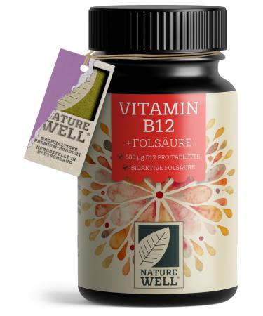 Vitamin B12 high -dosed - 365 tablets with 500 g Vit B12 + folic acid 200 g per tablet - methylcobalamine adenosylcobalamine & hydroxocobalamine Vit. B12 + Bioactive Quatrefolic folic acid - 100% vegan 1x 365 tablets - Buy Online on GoSupps.com