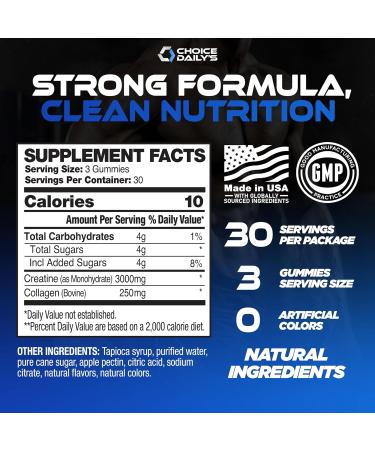 Creatine Gummies - 90 Vegan Friendly Chews - USA Made - Boosts Recovery - Builds Muscle - Enhanced Cognitive Benefits (Large Blue Raspberry) Blue Raspberry 90 Count (Pack of 1) - Buy Online on GoSupps.com