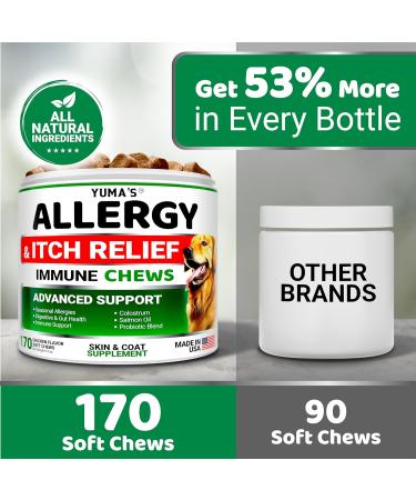 Dog Allergy Relief Chews - Dog Itching Skin Relief Treatment Pills - 170 Chews - Anti-Itch for Dogs - Itchy and Paw Licking - Dry Skin & Hot Spots - Omega 3 Fish Oil - Skin & Coat Supplement Chicken 170 Soft Chews - Buy Online on GoSupps.com