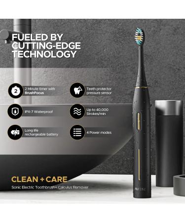 Sleek Black Sonic Electric Toothbrush for Adults | Smart Pressure Sensor, 4 Power Modes, Rechargeable & Waterproof - Buy Online on GoSupps.com