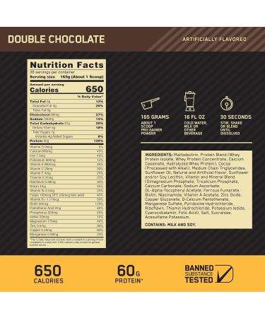 ON Gold Standard Pro Gainer | High Protein Weight Gainer Powder | 650 Calories 60g Protein 82g Carbohydrates | Mass Gainer & Source Vitamins & Minerals | 14 Servings 5.09 LB (Double Chocolate) Double Chocolate 14 Servings (Pack of 1) - Buy Online on GoSupps.com