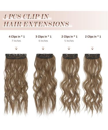 Feshfen 4PC Clip-In Hair Extensions - Synthetic Wavy Hair Golden Brown Mixed 50cm - Perfect for Women! - Buy Online on GoSupps.com