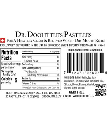 Dr. Doolittle Sugar Free Blackcurrant Soft Fruit Pastilles for Voice & Throat 2.12 oz Tin, 25 Count - 3 Pack - Buy Online on GoSupps.com