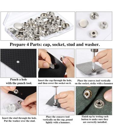 15mm Metal Snap Fasteners Kit - 12 Sets for Clothing Repair & Sewing - Includes Installation Tools - Ideal for Bags, Jeans, Jackets - Buy Online on GoSupps.com