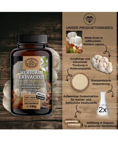 Buy Lions MAN 1950MG Daily Dose - 30:1 Hericium Erinaceus Extract | 30% Polysaccharides & 5% Beta Glucan | 180 Capsules - DE Scheunengut  - Buy Online on GoSupps.com