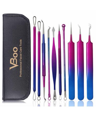 Pimple Popper Tool Kit, VBoo Extraction Tools for Nose Facial Pore, Blackhead Remover Tools, Comedone Zit Popper Tool, Blemish Whitehead Extractor Tool, for Women Men’s Christmas Present (Rainbow)