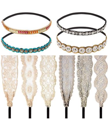 WILLBOND 10 Pieces Rhinestone Beaded Headbands Elastic Elegant Lace Handmade Headwraps Wide Hair Bands Vintage Crystal Jewelry Hairbands for Girls Women Hair Accessories - Buy Online on GoSupps.com