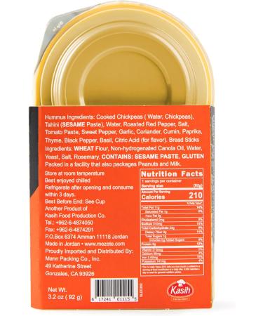 Mezete Fire Roasted Red Pepper Hummus with Bread Sticks 100% All Natural On the Go Hummus Cups Vegan Dip with No Preservatives Shelf-Stable and No Refrigeration Required 3.2 Ounce (Pack of 6) Hummus Pepper Red 3.2 Ounce (Pack of 6) - Buy Online on GoSupps.com