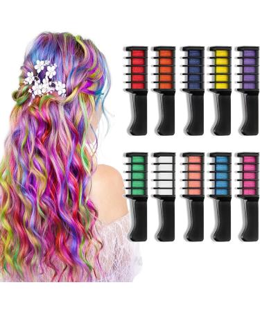 VidFair Hair Chalk Comb for Girls Kids 10 pcs Temporary Bright Washable Hair Color Chalk Dye Makeup Comb Set for Kids Girls Birthday Presents for Birthday Party Christmas Halloween Cosplay