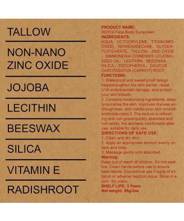 Beef Tallow Sunscreen SPF 50 - Grass Fed Beef Tallow Non-Nano Zinc Oxide Sunblock Water Resistant Clean Non-greasy Formula for Face and Body 3 Oz - Buy Online on GoSupps.com