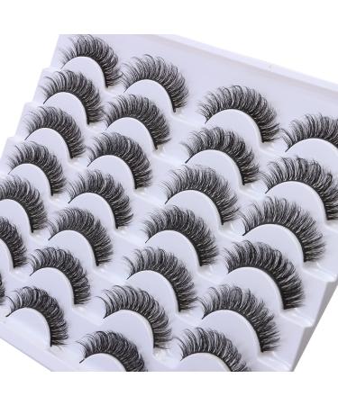 outopen 14 Pairs False Eyelashes Russian Strip Lashes D Curl Faux Mink Eyelashes 3D Effect Fluffy Wispy Volume Eyelash Pack 14 Pairs DD Curl-W-4