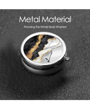 Black White Gold Foil Marble Portable Metal Pill Box - Round Mini 3-Compartment Travel Case for Small Pills - Buy Online on GoSupps.com