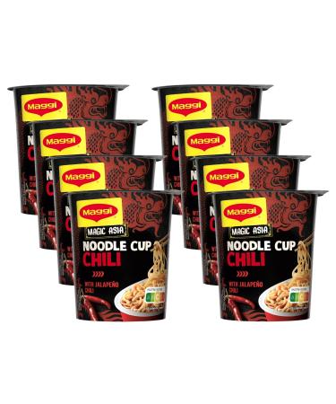 Maggi Magi Magic Asia Noodle Cup Chili Instant noodles with chili taste delicious ready meal in the practical mug refined with vegetables 8 Pack (8x63g) chilli single - Buy Online on GoSupps.com