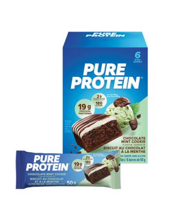 Pure Protein Bars - Nutritious Gluten Free protein bar made with Whey protein blend - low sugar protein snack. Deliciously satisfying. Chocolate Mint Cookie (Pack of 6)