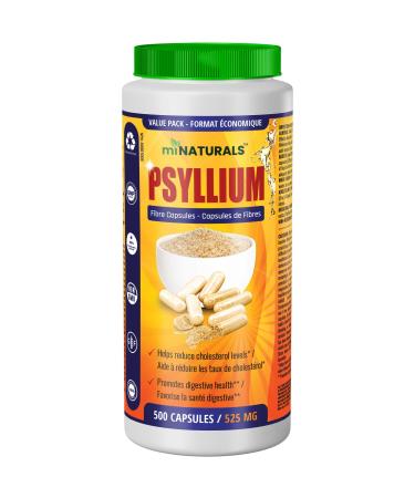 Psyllium Husk Fibre Capsules Supplement | 500 Capsules (525mg of Psylium Husk Powder in ea Pill) | Fibre Supplement | VALUE PACK - by miNATURALS