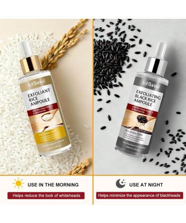 Black Rice Exfoliant and White Rice Ampoule Exfoliant, Peel Shot Glow Exfoliating Face Serum, Korean Skin Care Soft Exfoliating Body Scrub Dead Skin Cells, Blackheads Remover For All Skin Types 100ml Black+White - Buy Online on GoSupps.com
