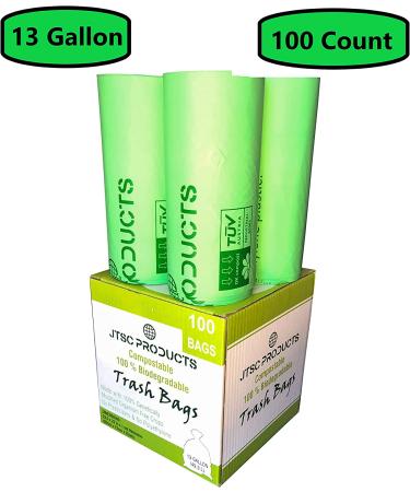 100% Biodegradable Compostable Trash Bags | 13 Gallon ASTM D6400 Certified by JTSC Products | Extra Heavy Duty 1.0 mil Thick | Organic Waste Bag | 100 Count - Buy Online on GoSupps.com