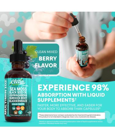 Clean Nutraceuticals Sea Moss Drops Supplement Liquid with Black Seed Oil Ashwagandha Burdock Root & Bladderwrack - Multimineral Organic Non-GMO Vegan for Gut Heath Skin Immune Support Hair (2) - Buy Online on GoSupps.com