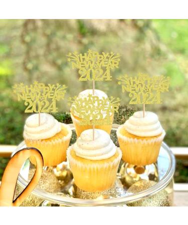 Ercadio 24 Pack Happy New Year 2024 Cupcake Toppers Gold Glitter Happy 2024 New Year Cupcake Picks Cheer to 2024 Cupcake Toppers Champagne Celebration Cake Picks for New Year Party Decor Supplies D-gold 2024 - Buy Online on GoSupps.com