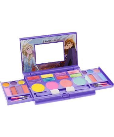 Disney Frozen 2 - Townley Girl Cosmetic Compact Set with Mirror 14 lip glosses, 4 Body Shines, 6 Brushes Colorful Portable Foldable Washable Make Up Beauty Kit Box Set for Girls Kids