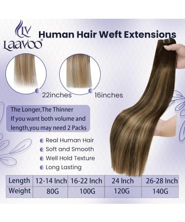 LAAVOO Real Hair Extensions - Brown Balayage Dark Brown Ombre & Caramel Blond Tresses | 80g Remy Hair Sewing - 35cm #4/25cm #4/27/4 - Buy Online on GoSupps.com
