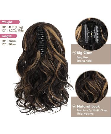 REECHO Claw Clip Ponytail Extension 10 Short Curly Synthetic Hairpiece Dark Brown with Highlights - Buy Online on GoSupps.com